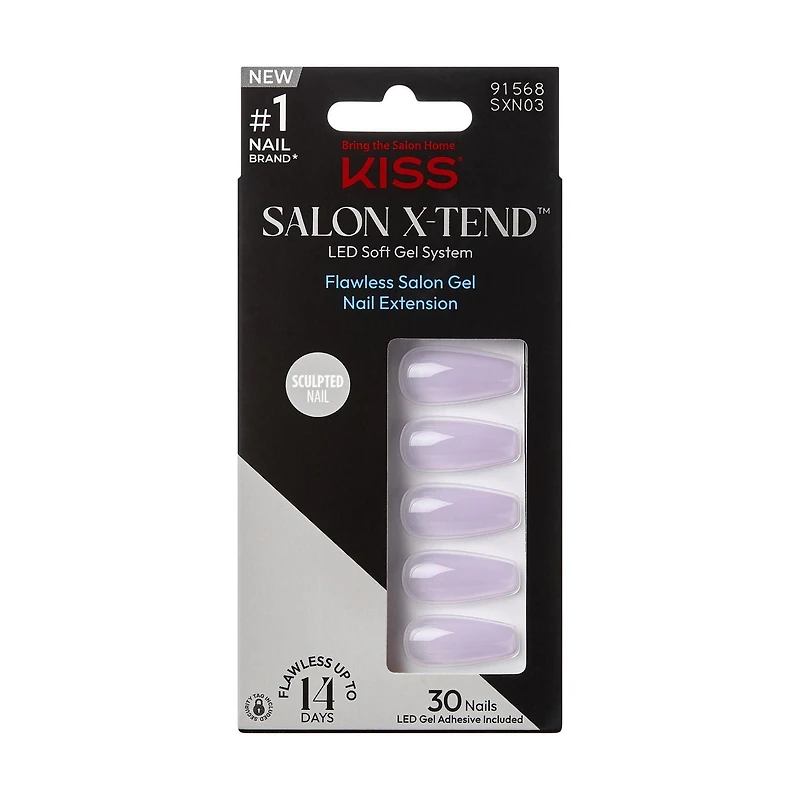 KISS Système Ongles de couleur Salon X-Tend Gel doux LED, Lavande, Long Ballerine, 30u. Refill Faux Mink