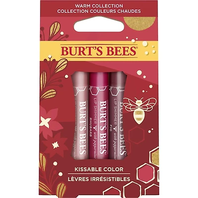 Burt's Bees® Kissable Colour Holiday Gift Set, Warm Collection, 3 Lip Shimmers in Peony, Rhubarb and Fig