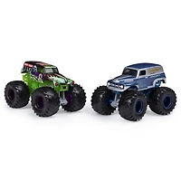 Monster Jam, Monster trucks Grave Digger vs Grave Digger (1984 Retro) officiels qui changent de couleur en métal moulé, échelle 1:64
