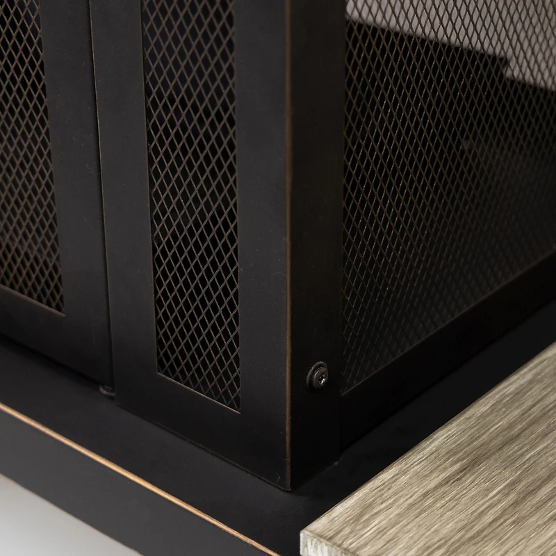 Deko Living Foyer à bois extérieur rectangulaire en acier de 80 pouces avec rangement pour bûches, tisonnier et tables d'appoint