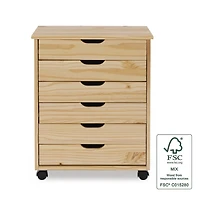 Craydon Six-Drawer Wide Roll Cart, Natural