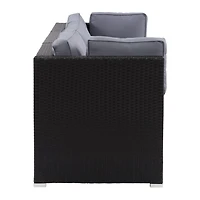 CorLiving Parksville Resin Wicker Rattan and Galvanized Steel 3 Piece Patio Sofa with Cushions, Expandable, Outdoor Seating