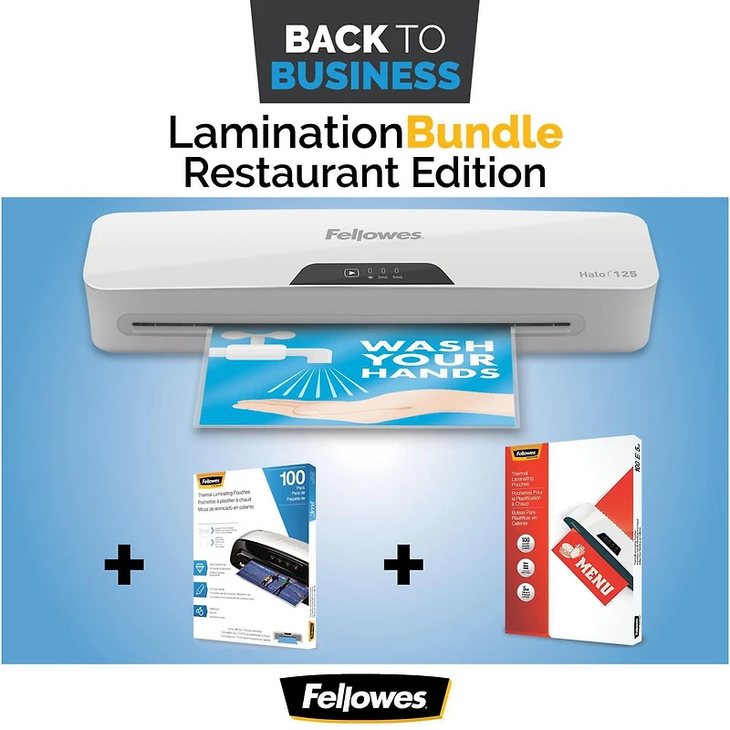 Fellowes® Halo™ 125 - Plastifieuse avec pochettes de plastification thermiques