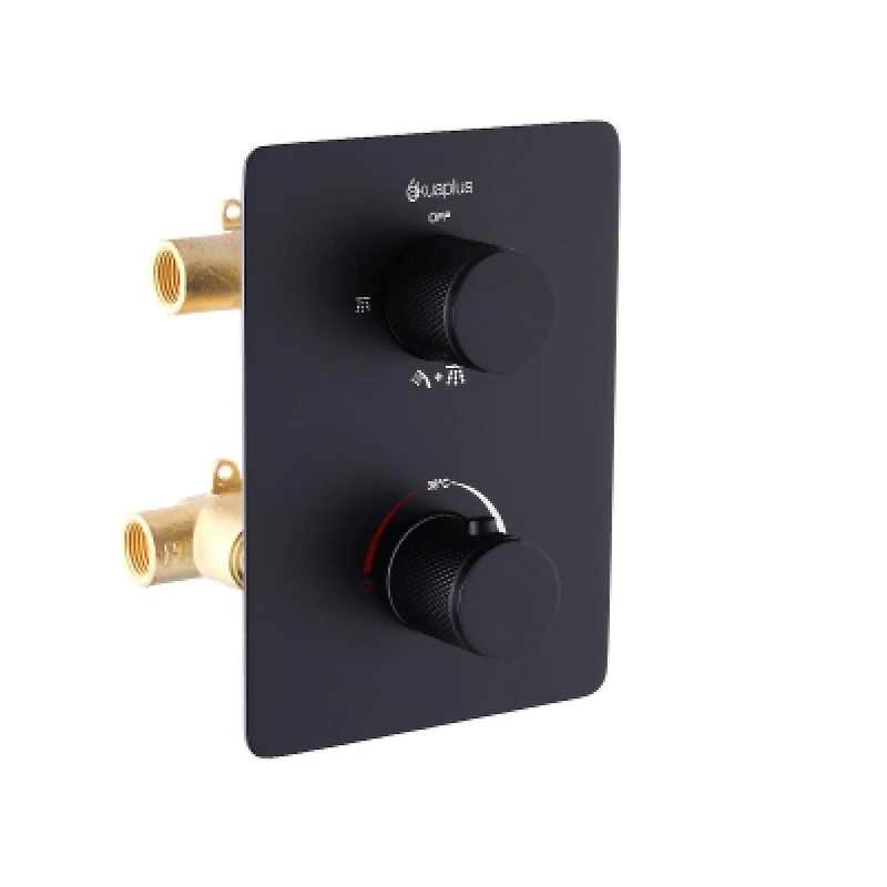The akuaplus® - square and round thermostatic faucet valve with 3-way diverter (2 ways + combo) come with the trim and handle in solid brass