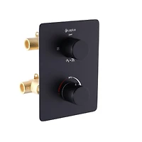 The akuaplus® - square and round thermostatic faucet valve with 3-way diverter (2 ways + combo) come with the trim and handle in solid brass