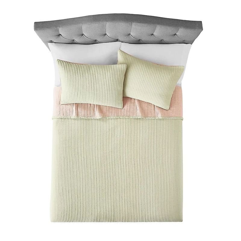 Couette matelassée Mainstays Garment Wash pour adulte, verte, très grand lit, 1 pièce Couvre-lit Matelasse 100%Coton