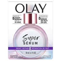 Super sérum réparateur de nuit 5 en 1 de Olay Sérum léger renouvelant pour le visage  Soin de la peau correcteur de rides avec acide salicylique, niacinamide, acide lactique, glycérine, peptide 50ML