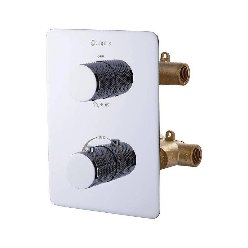 Valve thermostatique carrée 3 fonctions, Douchette magnétique, bec de bain ou simultanément, fini chrome