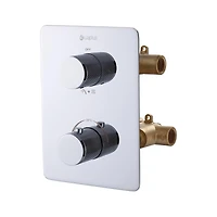 Valve thermostatique carrée 3 fonctions, Douchette magnétique, bec de bain ou simultanément, fini chrome