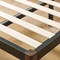 Mainstays Full 14" Metal Platform Bed Frame with Wood Slats, Storage Space Under Frame, No Box Spring Required, Black/Wood