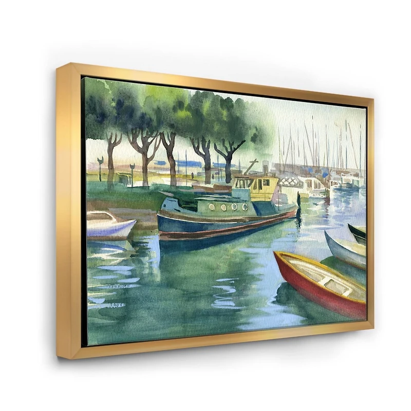 Designart Boats In Green Spring FLOAT FRAME WALL ART