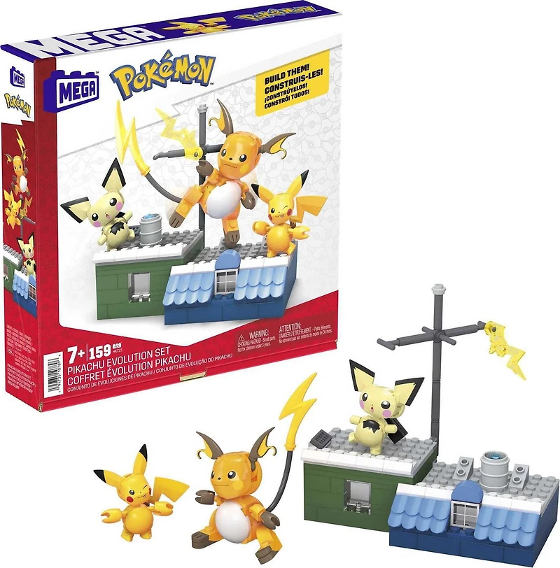 MEGA Pokémon Building Toy Kit Pikachu Set with 3 Action Figures (159 Pieces) for Kids, Ages 7+