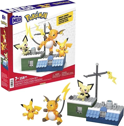 MEGA Pokémon Building Toy Kit Pikachu Set with 3 Action Figures (159 Pieces) for Kids, Ages 7+