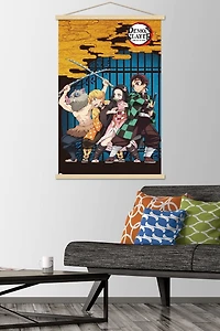 Demon Slayer – Group Art 22.375" x 34" Wall Poster with Beechwood Magnetic Frame, by Trends International