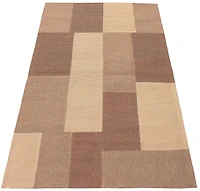 ECARPETGALLERY 4'6" x 6'6" Contemporary Collage Handmade Area Rug for Living Room, Dining Room and Bedroom in Brown