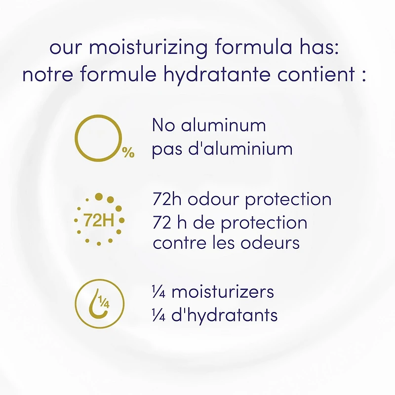 Dove sans aluminium Désodorisant pour Tout le Corps pour femmes avec 1/4 d'hydratants parfum lait d'avoine et vanille pour une peau douce et confortable 113g