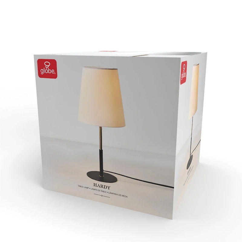 Lampe de table de 16 po noir mat/laiton/lin blanc<br>