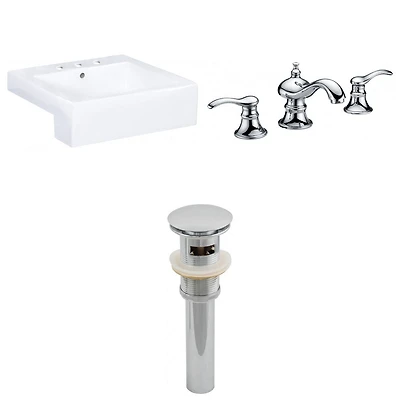 20.25-in. W Semi-Recessed White Bathroom Vessel Sink Set For 3H8-in. Center Faucet AI-26222