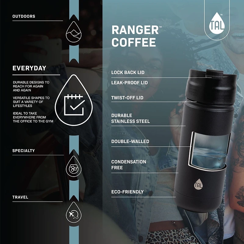 TAL Stainless Steel Ranger Coffee Mug 18 fl oz, Stainless, Great for coffee