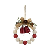 Holiday Time Winter Chalet Beaded Wooden Wreath With Bell Christmas Ornament, Red