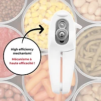 Starfrit Little Beaver Can Opener, Safe, Holds Lid and Leaves No Sharp Edges on Lid, Comfort Grip, 3-Year Warranty, White, Open cans easily without touching the lid using the Starfrit LITTLE BEAVER can opener. Safe with no sharp edges, hygienic as the lid never touches food, and practical for right or left-handed use. Compact and easy to clean with warm soapy water, perfect for everyday kitchen use.