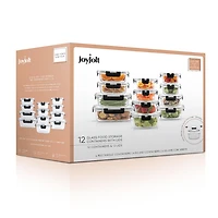 JoyFul by JoyJolt 24 Piece Glass Storage Containers with Leakproof Lids Set - Black