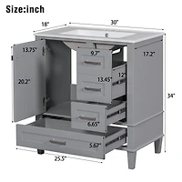 Homy Casa 30 in Modern Charcoal Grey Kitchen Sideboard with Ceramic Sink