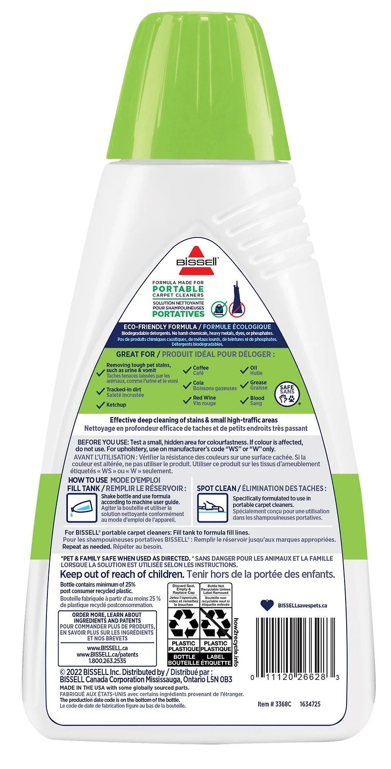 BISSELL Simply Spot & Stain PET Formula for Portable Carpet Cleaners, Plant-Based Cleaning Formula