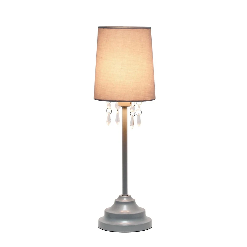 Simple Designs Table Lamp with Fabric Shade and Hanging Acrylic Beads