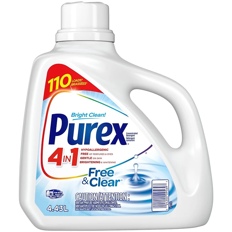 Purex 4 in 1 Liquid Laundry Concentrated Detergent, Free & Clear, 4.43 Litres, 110 Loads, 4.43 Litres, 110 Loads