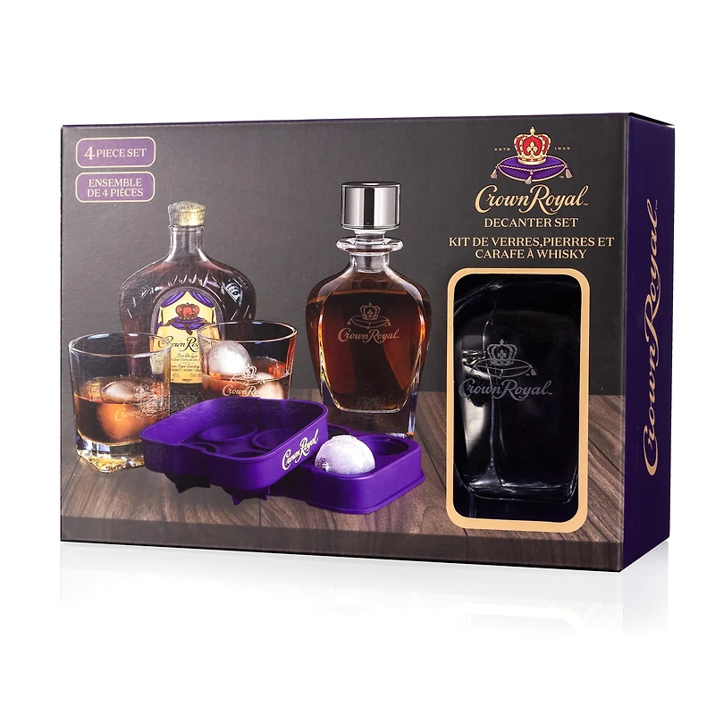 Crown Royal Whisky Decanter Set with 2 Drinking Glasses and Ice Mold