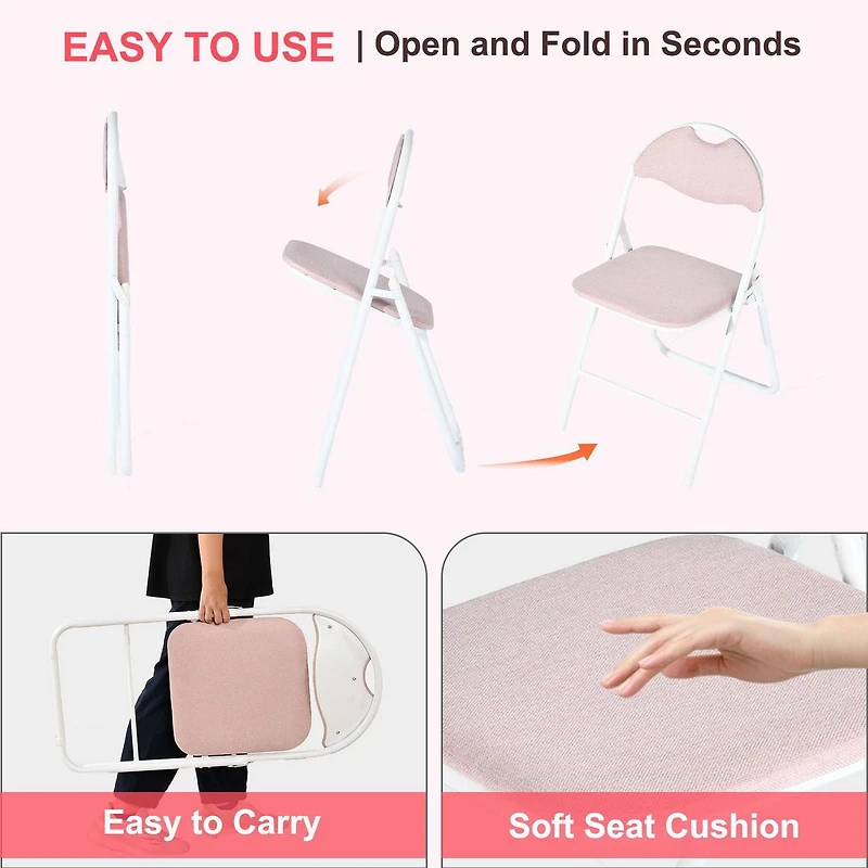 Homy Casa Folding Chair Set of 4 - Premium Upholstery Padded Folding Chairs 4 Packs with Sturdy Metal Frame, Brown Suede/ Pink Fabric/ Grey Fabric