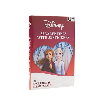 Frozen 2 Valentine's Day Cards, 32 Count, Classroom Exchange Cards with Stickers