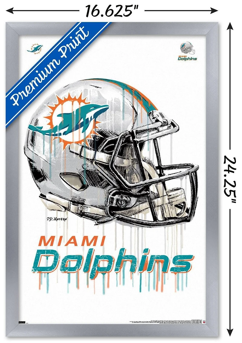 NFL Miami Dolphins - Drip Helmet 20 Wall Poster with Magnetic Frame, 22.375" x 34"