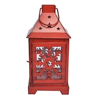 Holiday Time Metal & Glass Lantern, Christmas Decor, Snowflake Design, Red Finish, 10 inch