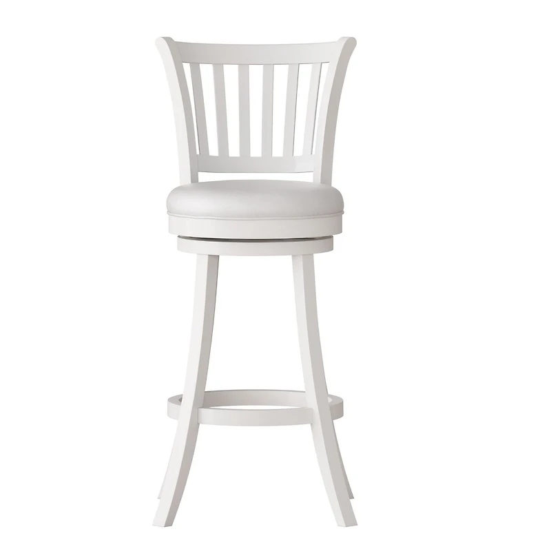 Lot de 2 tabourets de bar pivotants d'intérieur CorLiving Winston blancs avec assise en similicuir et dossier haut à lattes verticales