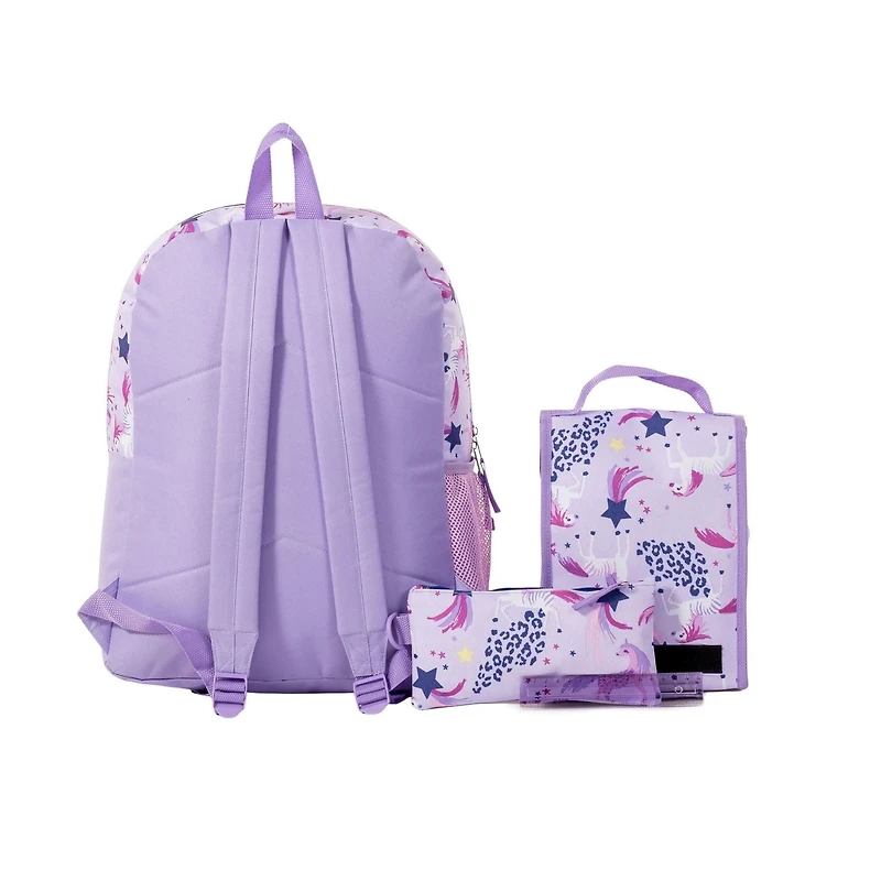 Jetstream 4pcs Full School Day Backpack set, Purple Unicorns