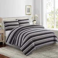 Marina Decoration Ultra Soft Silky Zipper Rich Printed Rayon from Bamboo All Season Duvet Cover Set with Pillowcases, Black Grey Stripes Pattern