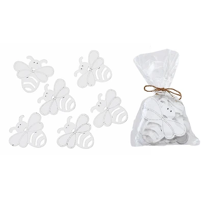 IH Casa Decor 6 Pk Wood Ornaments Bee White - Set of 2