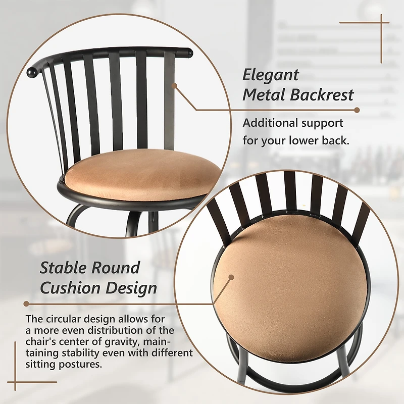 Ensemble de 3 tabourets de bar compacts et ajustables Homy Casa pour petits espaces, chaise pivotante avec coussin beige et structure en métal