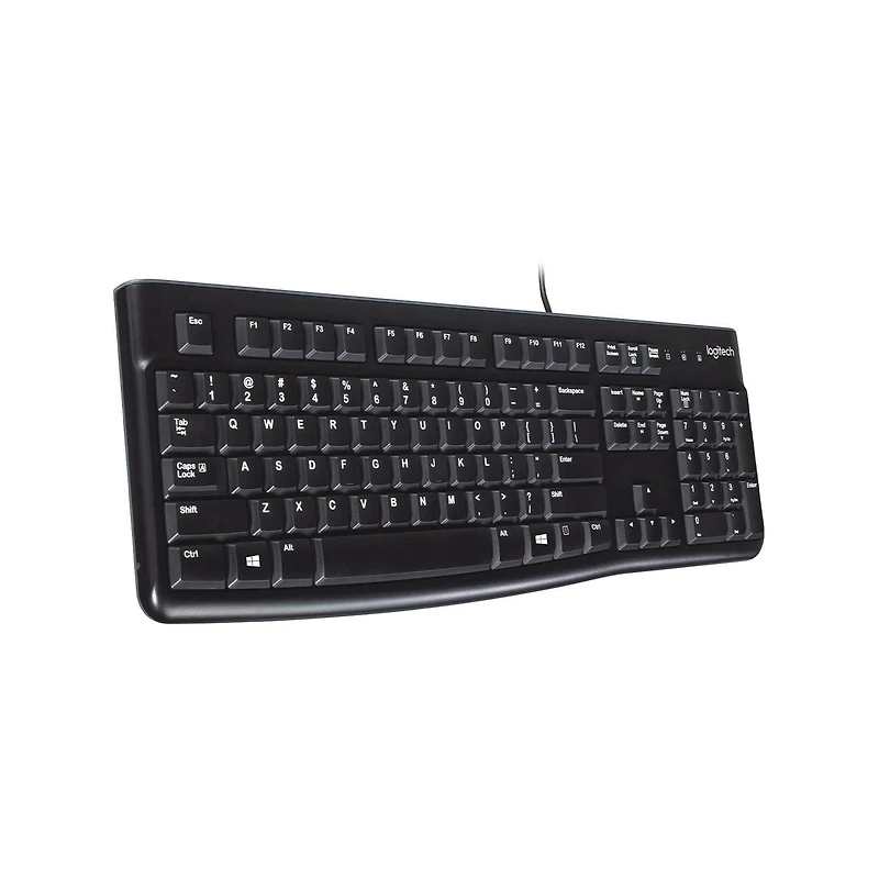 Logitech K120 Clavier Filaire pour Windows, USB Plug-and-Play, Taille Standard, Résistant Eclaboussures, Barre D'Espacement Incurvée, Compatible PC, Ordinateur Portable - Noir