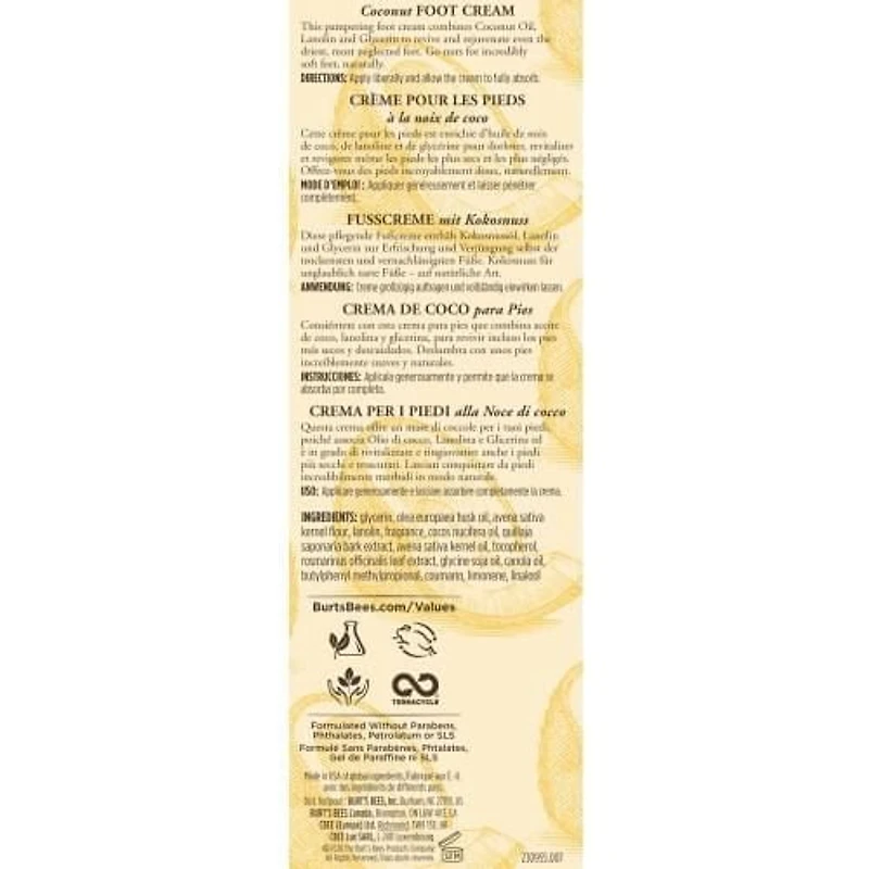 Crème pour les pieds à la noix de coco de Burt’s Bees®, formule d’origine naturelle à 99,4 %, 120g