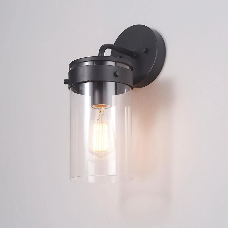 1-Light Matte Black Outdoor Wall Sconce with Clear Glass Shade (2-Pack), 60000000, Outdoor Wall Sconce