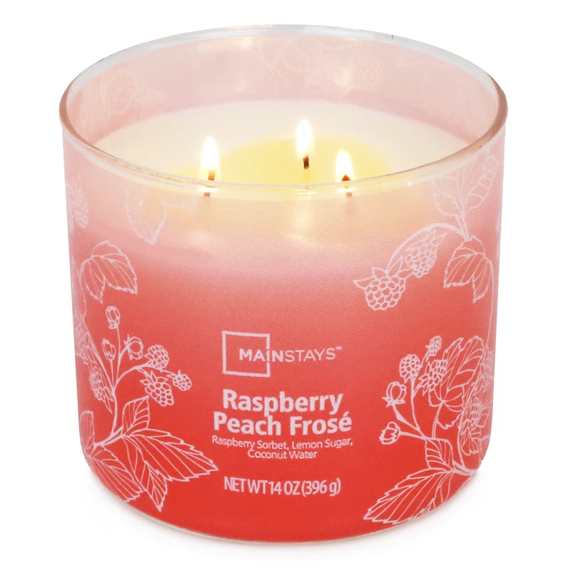 Mainstays 3-Wick Textured Wrapped Raspberry Peach Frose Scented Candle, 14 oz, MAINSTAYS PL MS 14OZ RASPBERRY