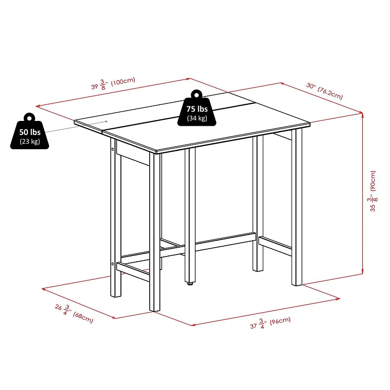 Winsome- Lynnwood 3PC table haute à rabat & tabourets de selle