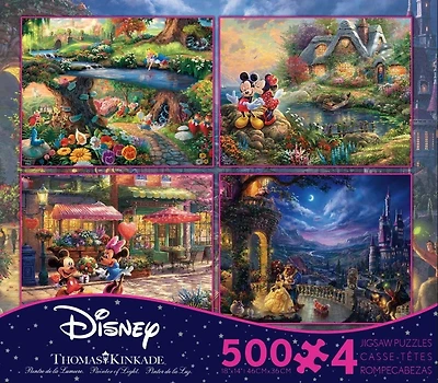 Ceaco: Thomas Kinkade -The Disney Collection (Mickey & Minnie, Alice in Wonderland, Beauty & the Beast) 4-in-1 casse tête
