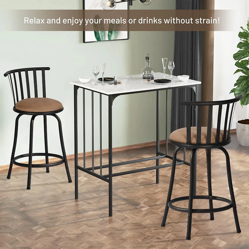Homylin Barstool Set of 3, Industrial Style, Height Adjustable Swivel Counter Chairs Set with Upholstered Backrests.