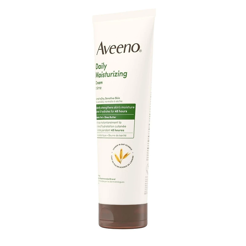 Aveeno Daily Moisturizing™ Cream with Prebiotic Oat & Shea Butter, for Normal to Dry, Sensitive Skin, Hydrates Face for 48 Hours, Fragrance Free, & Non-Comedogenic, 206 g