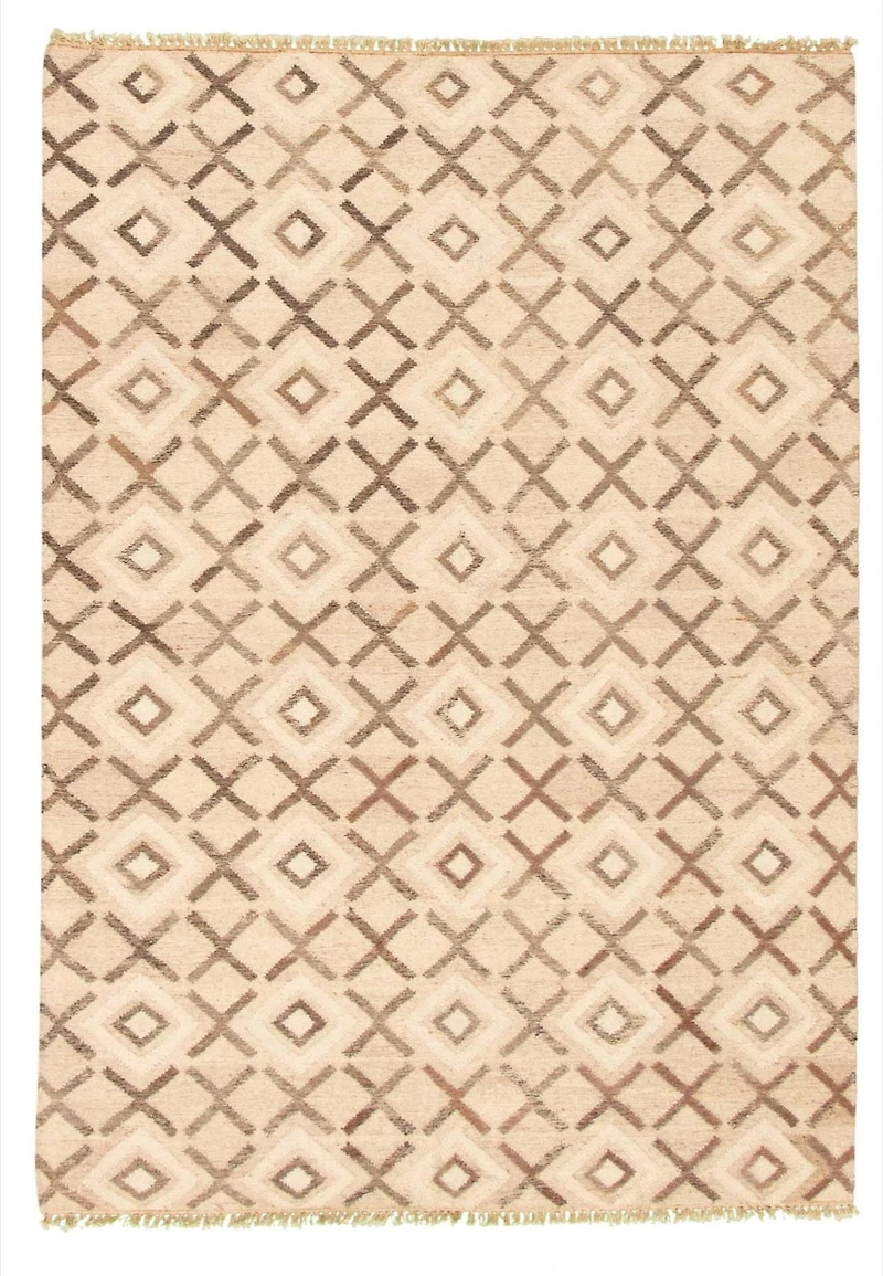 ECARPETGALLERY Tapis Fait à la Main pour Salon, Salle à Manger et Chambre à Coucher Géométrique Collection Organique & Pure 5'6" x 7'7" en Ivoire