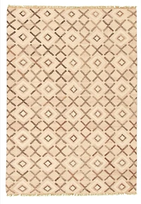 ECARPETGALLERY Tapis Fait à la Main pour Salon, Salle à Manger et Chambre à Coucher Géométrique Collection Organique & Pure 5'6" x 7'7" en Ivoire
